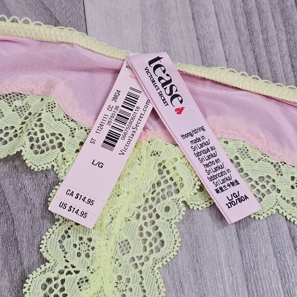 Victoria's Secret TEASE Pink/Lime Silky High-Leg Scoop Thong Panty Size L - Picture 4 of 7